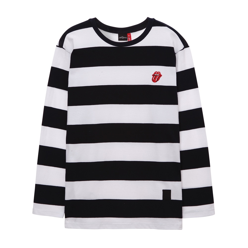 [THE ROLLING STONES]CLASSIC TONGUE STRIPE BORDER TEE NAVY